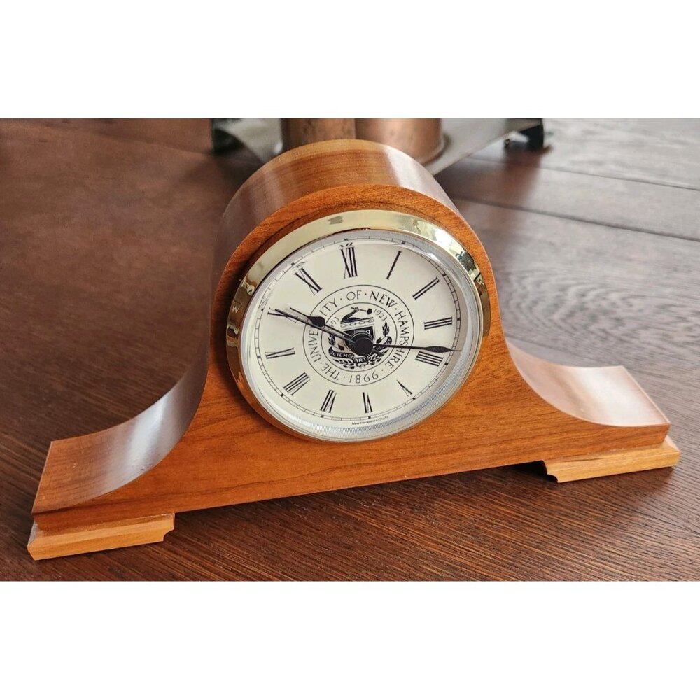 University Of New Hampshire Wooden Madison Cherry Mantle Desk Clock UNH NH WORKS